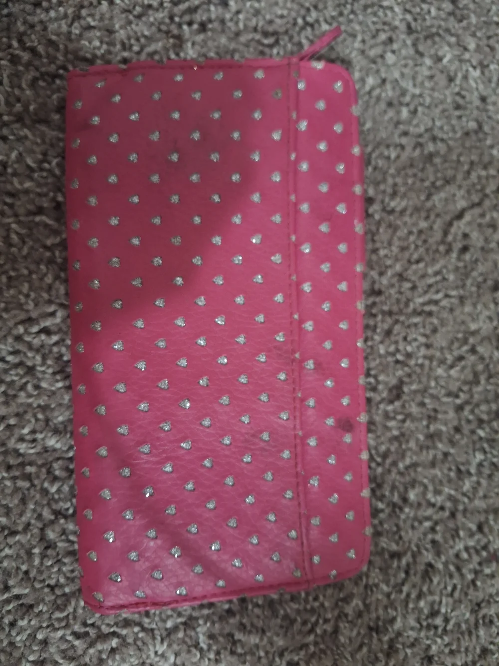 & Other Stories Hot Pink Wallet Phone Case with Silver Heart Studs